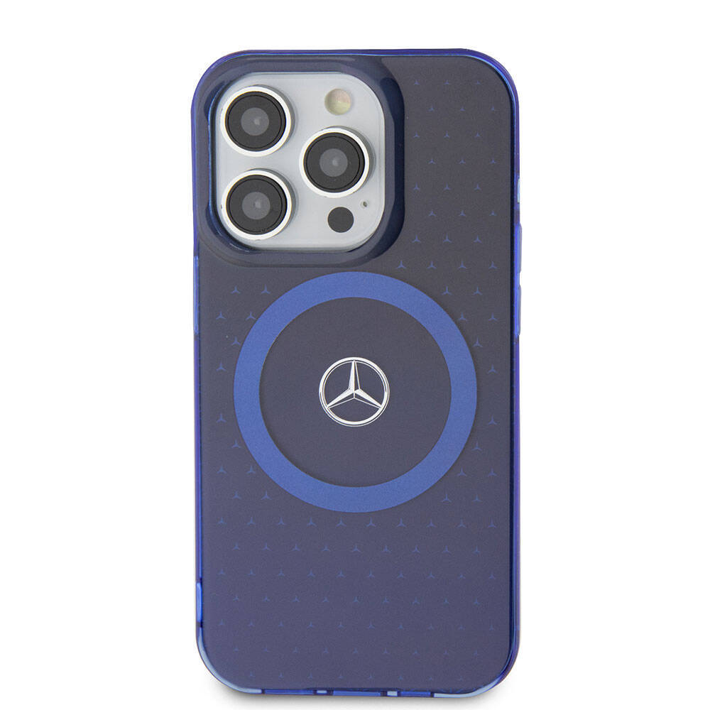 Apple iPhone 15 Pro Kılıf Mercedes Benz Orjinal Lisanslı M-safe Şarj Özellikli Çift Katmanlı Mavi Yıldız Desenli Kapak - 3