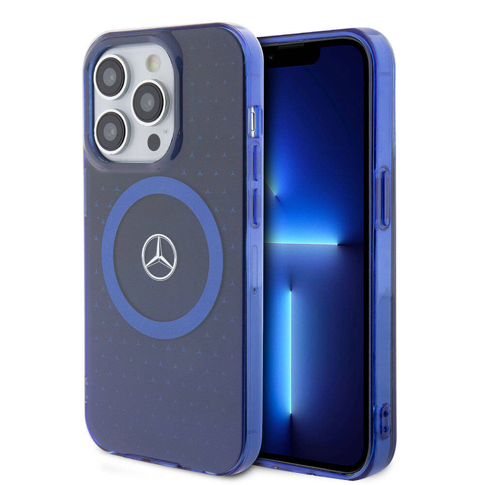Apple iPhone 15 Pro Kılıf Mercedes Benz Orjinal Lisanslı M-safe Şarj Özellikli Çift Katmanlı Mavi Yıldız Desenli Kapak - 1