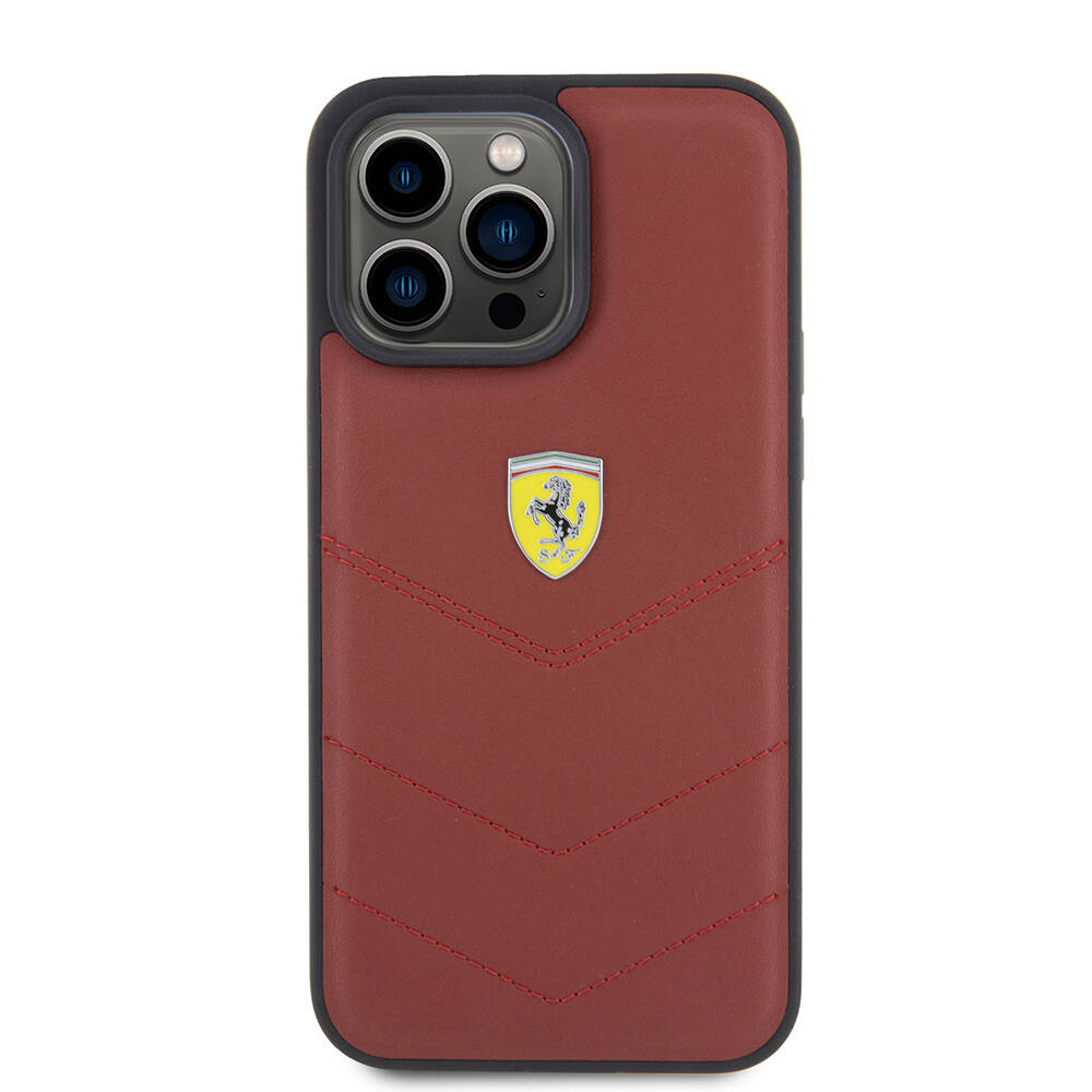 Apple iPhone 15 Pro Max Kılıf Ferrari Orjinal Lisanslı Deri Dikişli Arka Yüzey Metal Logo Tasarımlı Kapak - 4