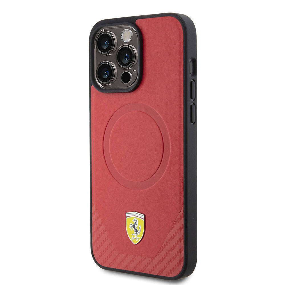 Apple iPhone 15 Pro Max Kılıf Ferrari Orjinal Lisanslı M-safe Şarj Özellikli Metal Logolu PU Karbon Kapak - 5