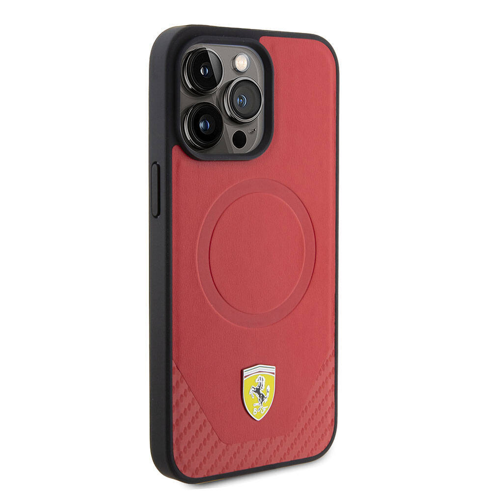Apple iPhone 15 Pro Max Kılıf Ferrari Orjinal Lisanslı M-safe Şarj Özellikli Metal Logolu PU Karbon Kapak - 6