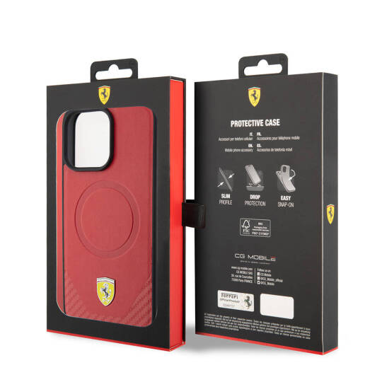 Apple iPhone 15 Pro Max Kılıf Ferrari Orjinal Lisanslı M-safe Şarj Özellikli Metal Logolu PU Karbon Kapak - 10