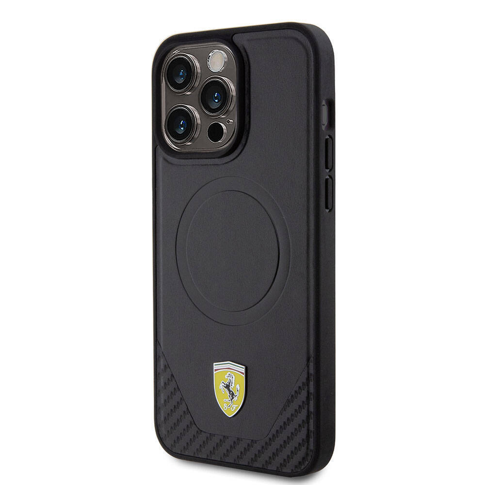 Apple iPhone 15 Pro Max Kılıf Ferrari Orjinal Lisanslı M-safe Şarj Özellikli Metal Logolu PU Karbon Kapak - 11