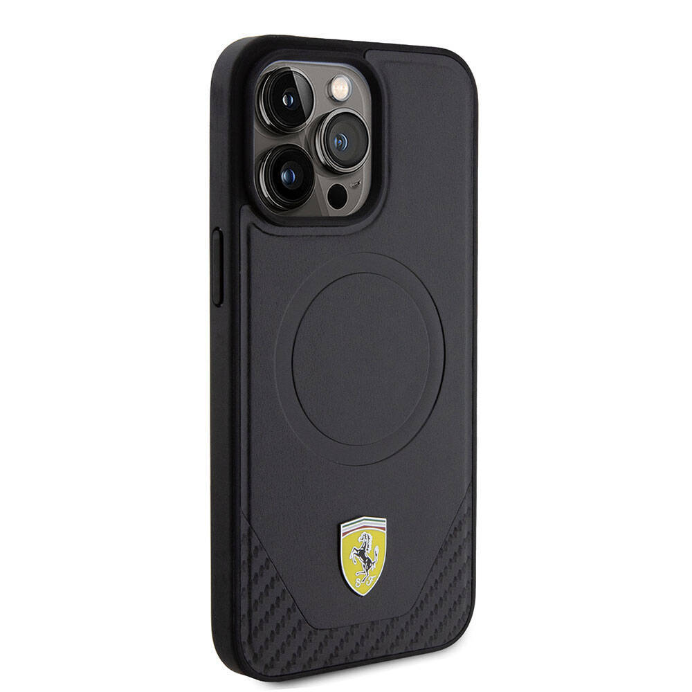 Apple iPhone 15 Pro Max Kılıf Ferrari Orjinal Lisanslı M-safe Şarj Özellikli Metal Logolu PU Karbon Kapak - 13