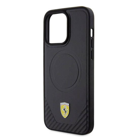 Apple iPhone 15 Pro Max Kılıf Ferrari Orjinal Lisanslı M-safe Şarj Özellikli Metal Logolu PU Karbon Kapak - 15