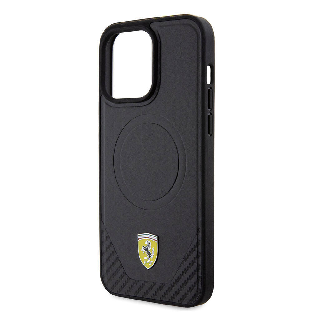 Apple iPhone 15 Pro Max Kılıf Ferrari Orjinal Lisanslı M-safe Şarj Özellikli Metal Logolu PU Karbon Kapak - 15