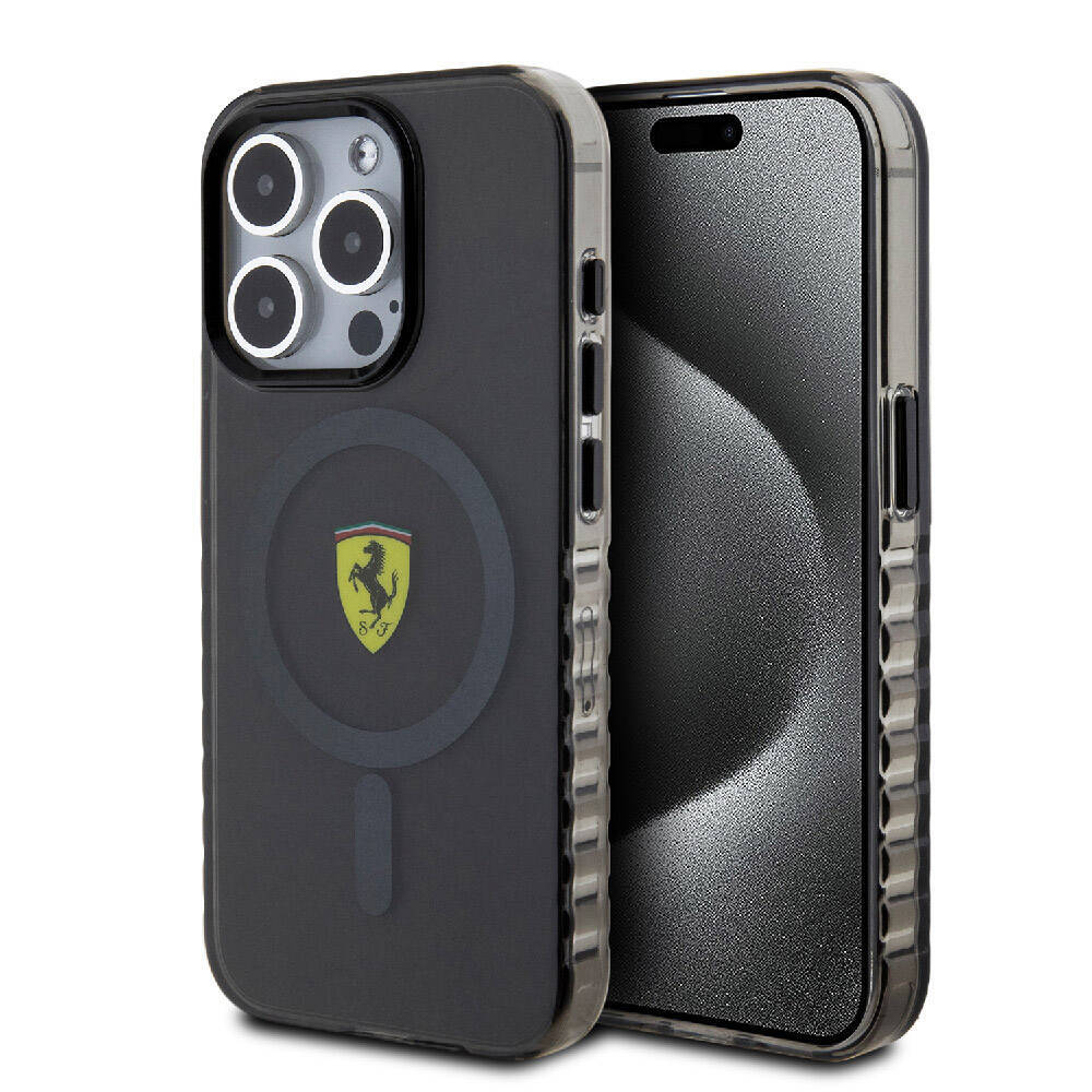 Apple iPhone 15 Pro Max Kılıf Ferrari Orjinal Lisanslı M-safe Şarj Özellikli Tırtıklı Kenar Tasarımlı Ortalanmış Logo Kapak - 4