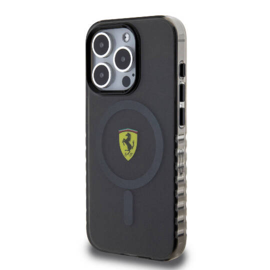 Apple iPhone 15 Pro Max Kılıf Ferrari Orjinal Lisanslı M-safe Şarj Özellikli Tırtıklı Kenar Tasarımlı Ortalanmış Logo Kapak - 5
