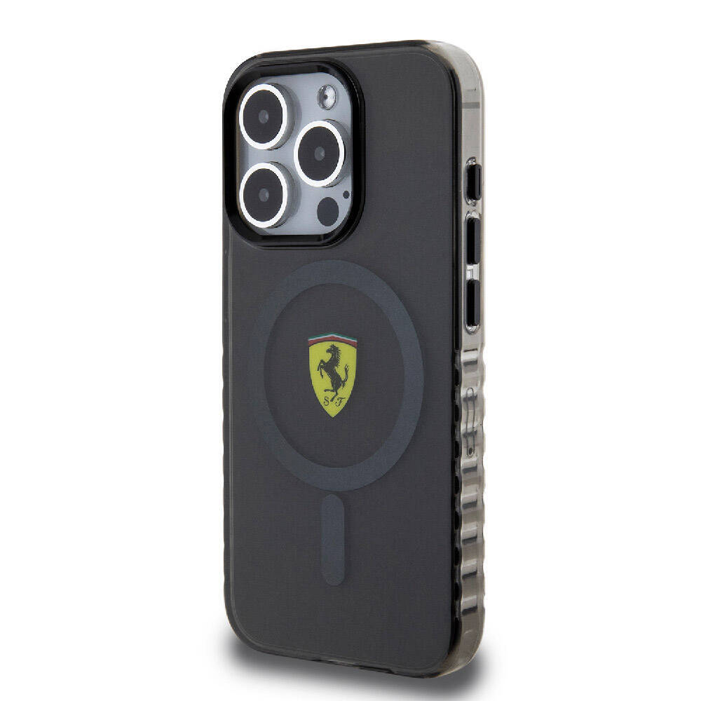 Apple iPhone 15 Pro Max Kılıf Ferrari Orjinal Lisanslı M-safe Şarj Özellikli Tırtıklı Kenar Tasarımlı Ortalanmış Logo Kapak - 5
