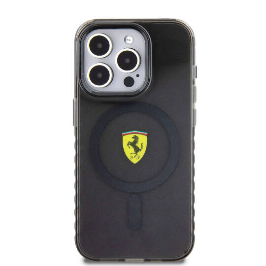 Apple iPhone 15 Pro Max Kılıf Ferrari Orjinal Lisanslı M-safe Şarj Özellikli Tırtıklı Kenar Tasarımlı Ortalanmış Logo Kapak - 6