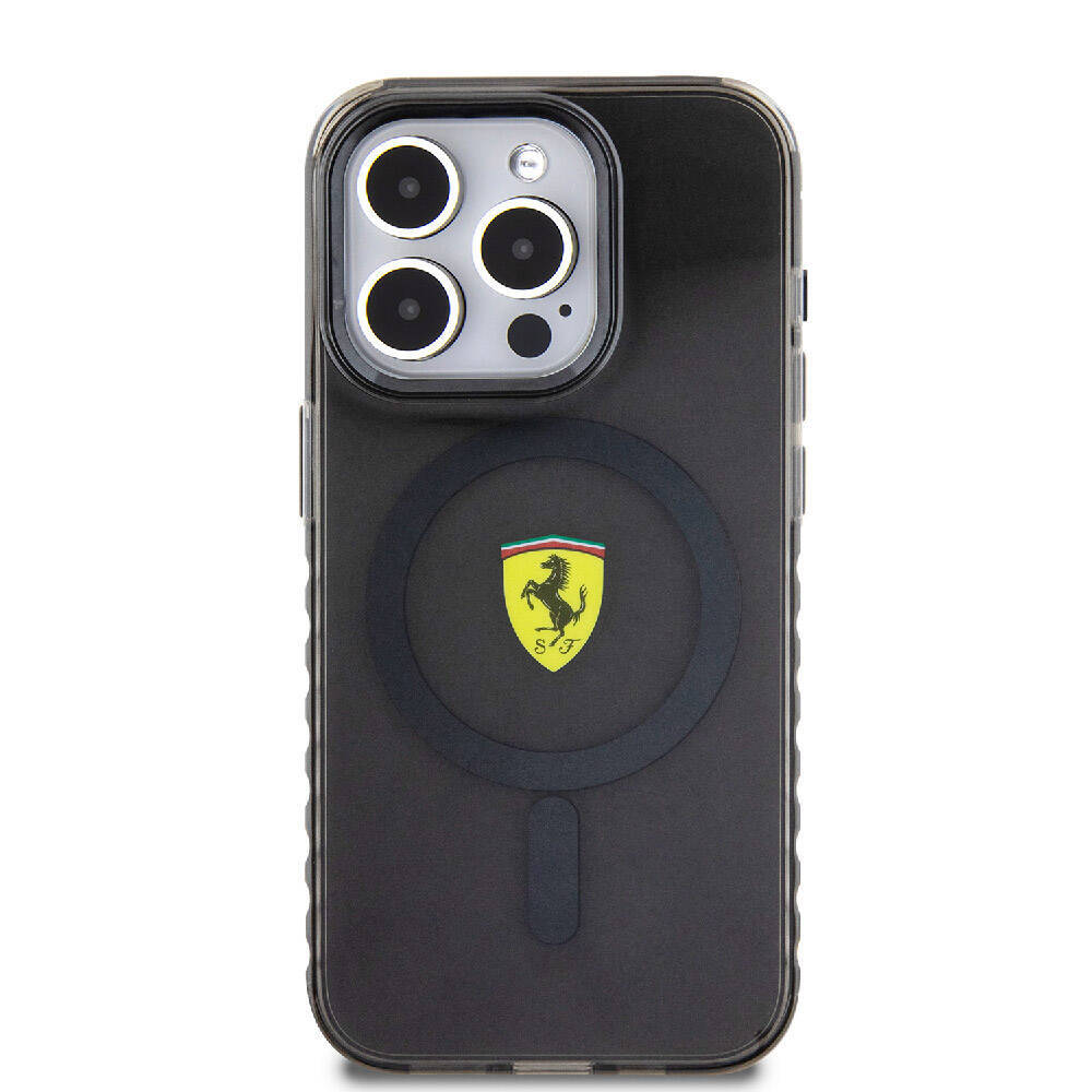 Apple iPhone 15 Pro Max Kılıf Ferrari Orjinal Lisanslı M-safe Şarj Özellikli Tırtıklı Kenar Tasarımlı Ortalanmış Logo Kapak - 6