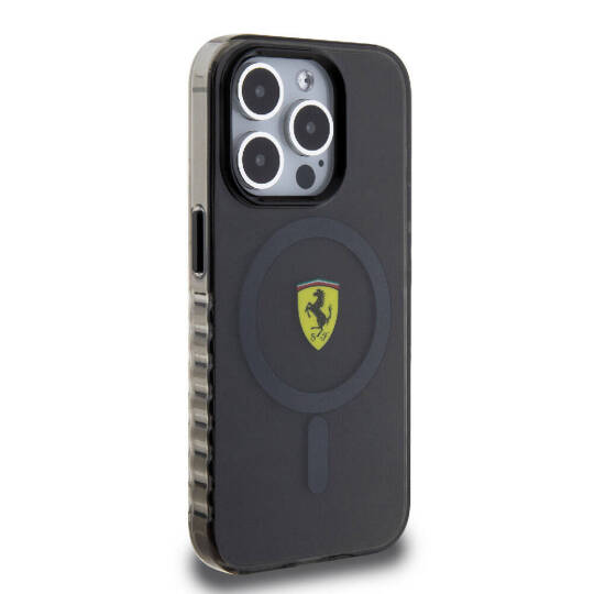 Apple iPhone 15 Pro Max Kılıf Ferrari Orjinal Lisanslı M-safe Şarj Özellikli Tırtıklı Kenar Tasarımlı Ortalanmış Logo Kapak - 7