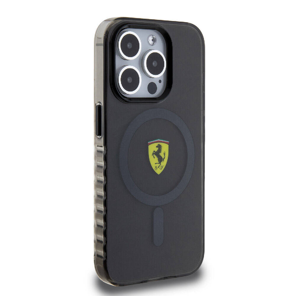 Apple iPhone 15 Pro Max Kılıf Ferrari Orjinal Lisanslı M-safe Şarj Özellikli Tırtıklı Kenar Tasarımlı Ortalanmış Logo Kapak - 7