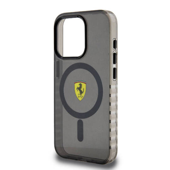 Apple iPhone 15 Pro Max Kılıf Ferrari Orjinal Lisanslı M-safe Şarj Özellikli Tırtıklı Kenar Tasarımlı Ortalanmış Logo Kapak - 9