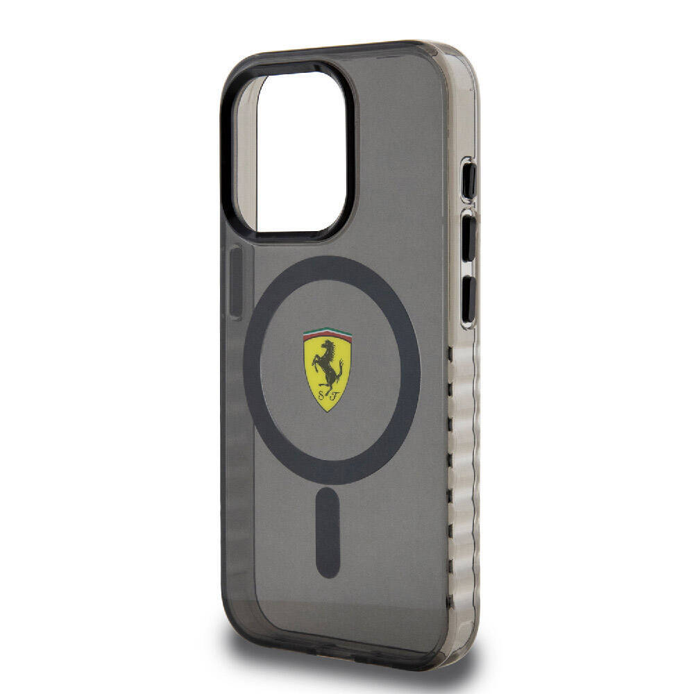 Apple iPhone 15 Pro Max Kılıf Ferrari Orjinal Lisanslı M-safe Şarj Özellikli Tırtıklı Kenar Tasarımlı Ortalanmış Logo Kapak - 9