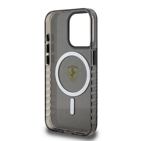 Apple iPhone 15 Pro Max Kılıf Ferrari Orjinal Lisanslı M-safe Şarj Özellikli Tırtıklı Kenar Tasarımlı Ortalanmış Logo Kapak - 10