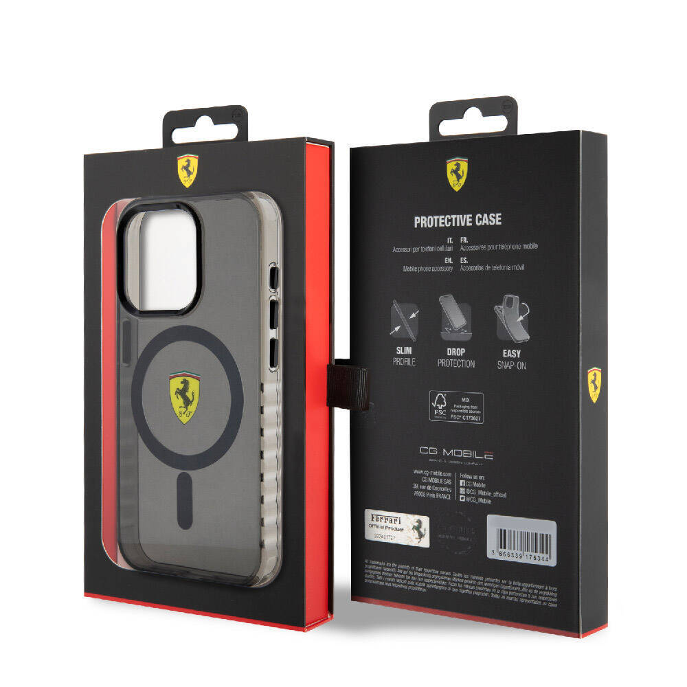 Apple iPhone 15 Pro Max Kılıf Ferrari Orjinal Lisanslı M-safe Şarj Özellikli Tırtıklı Kenar Tasarımlı Ortalanmış Logo Kapak - 11