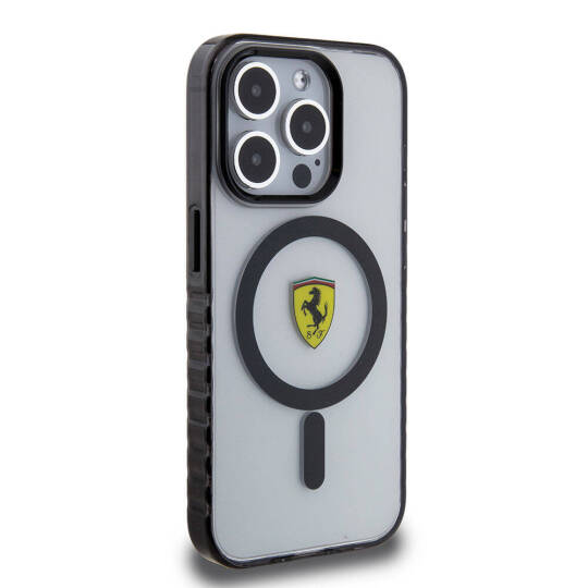 Apple iPhone 15 Pro Max Kılıf Ferrari Orjinal Lisanslı M-safe Şarj Özellikli Tırtıklı Kenar Tasarımlı Ortalanmış Logo Kapak - 14