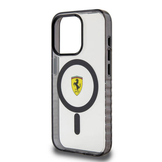 Apple iPhone 15 Pro Max Kılıf Ferrari Orjinal Lisanslı M-safe Şarj Özellikli Tırtıklı Kenar Tasarımlı Ortalanmış Logo Kapak - 16