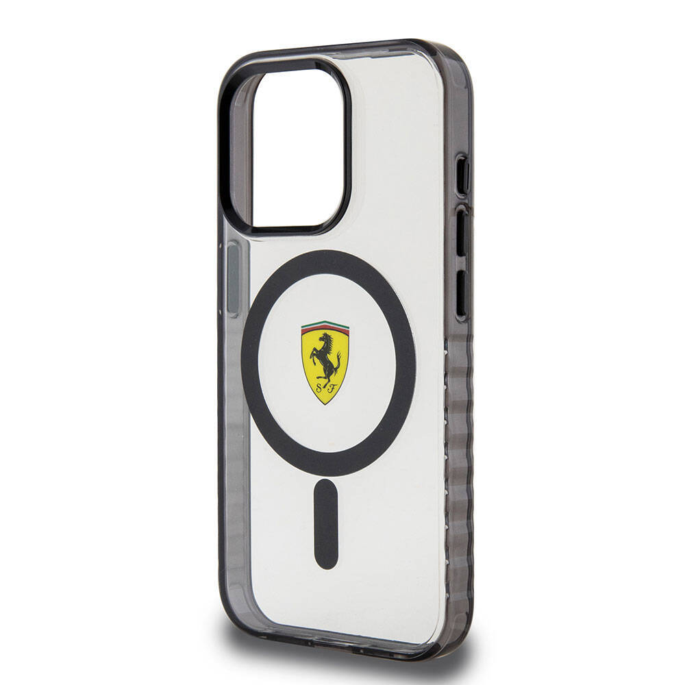 Apple iPhone 15 Pro Max Kılıf Ferrari Orjinal Lisanslı M-safe Şarj Özellikli Tırtıklı Kenar Tasarımlı Ortalanmış Logo Kapak - 16