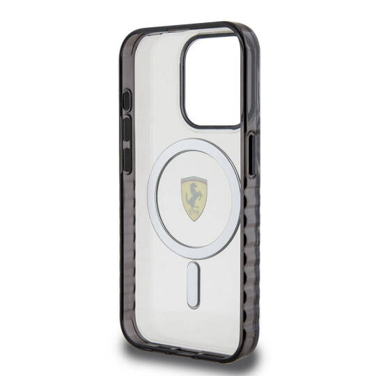 Apple iPhone 15 Pro Max Kılıf Ferrari Orjinal Lisanslı M-safe Şarj Özellikli Tırtıklı Kenar Tasarımlı Ortalanmış Logo Kapak - 17