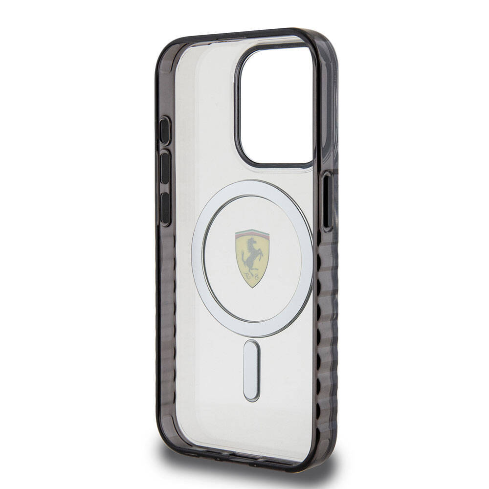Apple iPhone 15 Pro Max Kılıf Ferrari Orjinal Lisanslı M-safe Şarj Özellikli Tırtıklı Kenar Tasarımlı Ortalanmış Logo Kapak - 17