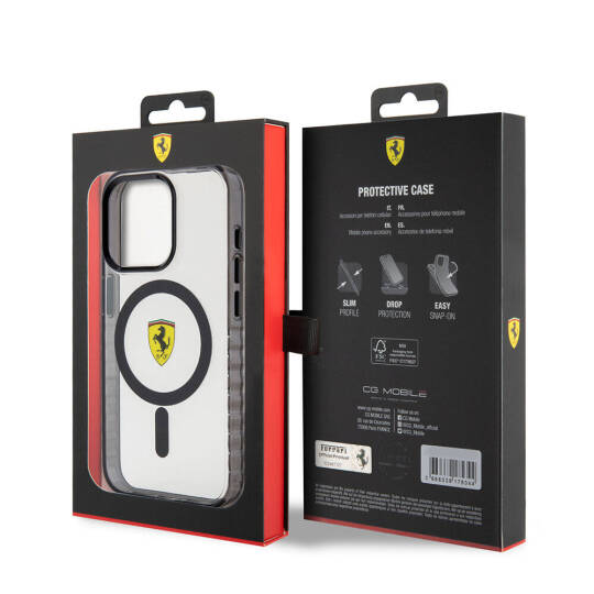 Apple iPhone 15 Pro Max Kılıf Ferrari Orjinal Lisanslı M-safe Şarj Özellikli Tırtıklı Kenar Tasarımlı Ortalanmış Logo Kapak - 18