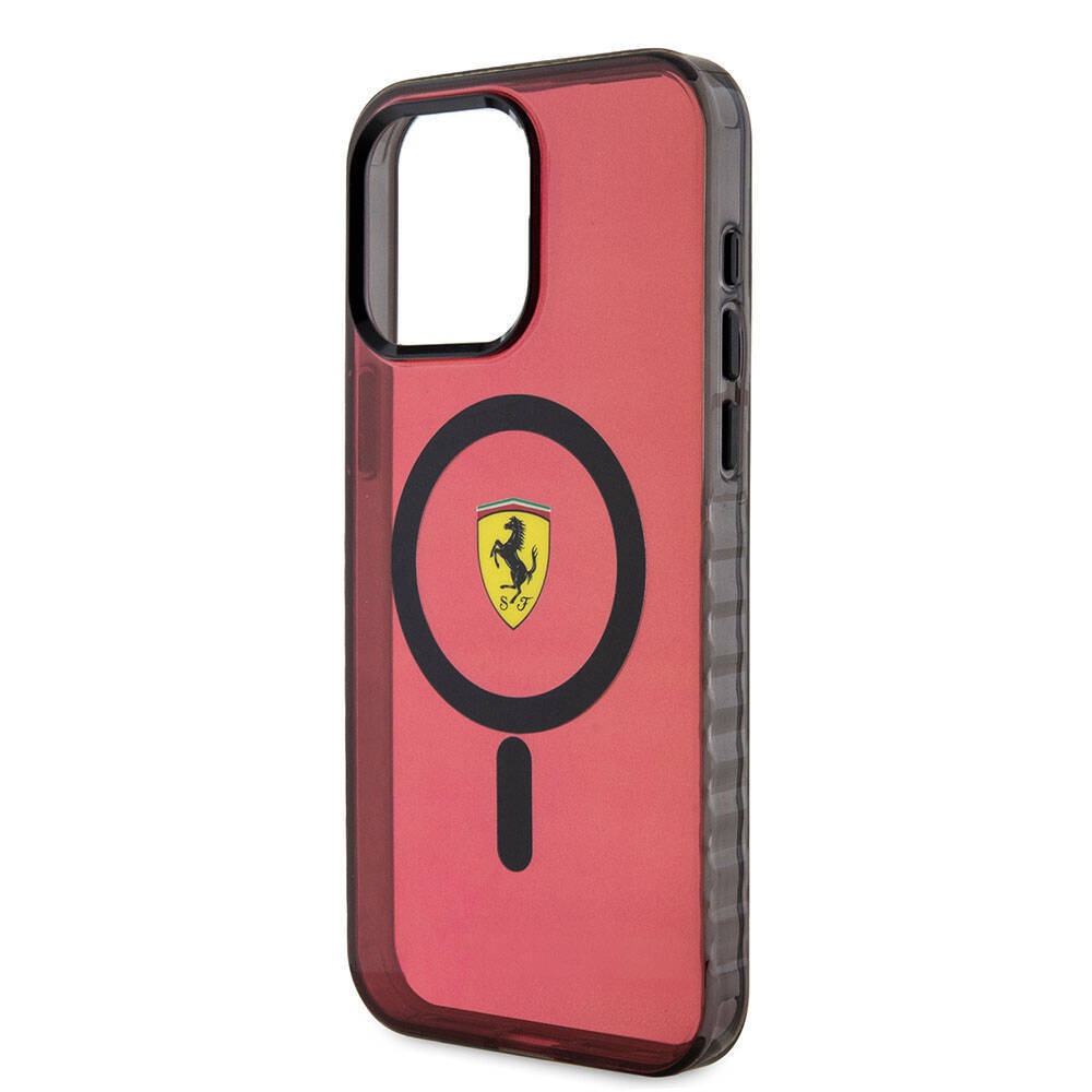 Apple iPhone 15 Pro Max Kılıf Ferrari Orjinal Lisanslı M-safe Şarj Özellikli Tırtıklı Kenar Tasarımlı Ortalanmış Logo Kapak - 19