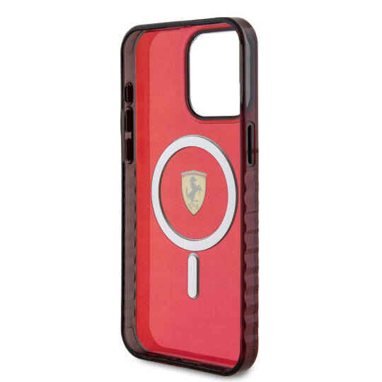 Apple iPhone 15 Pro Max Kılıf Ferrari Orjinal Lisanslı M-safe Şarj Özellikli Tırtıklı Kenar Tasarımlı Ortalanmış Logo Kapak - 20