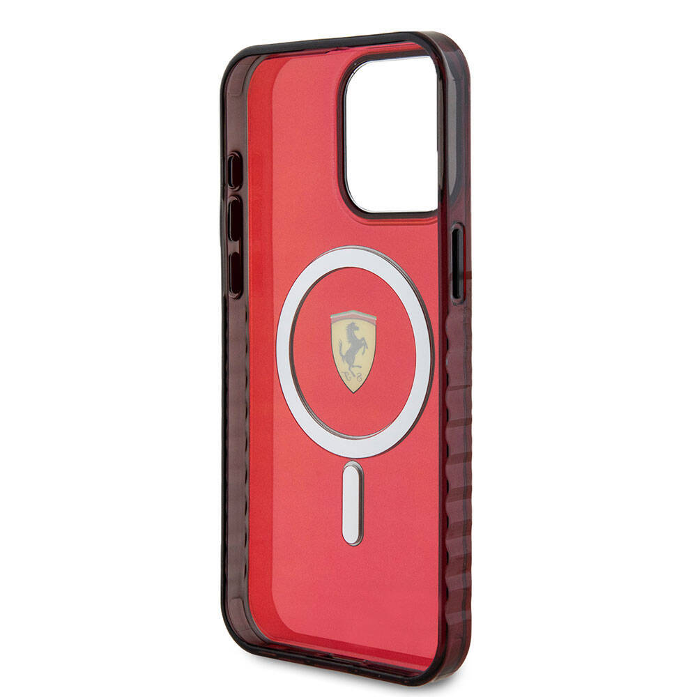 Apple iPhone 15 Pro Max Kılıf Ferrari Orjinal Lisanslı M-safe Şarj Özellikli Tırtıklı Kenar Tasarımlı Ortalanmış Logo Kapak - 20
