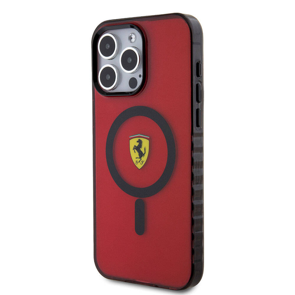 Apple iPhone 15 Pro Max Kılıf Ferrari Orjinal Lisanslı M-safe Şarj Özellikli Tırtıklı Kenar Tasarımlı Ortalanmış Logo Kapak - 21