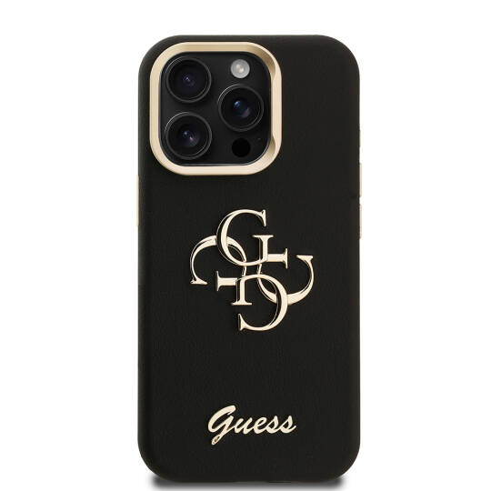 Apple iPhone 15 Pro Max Kılıf Guess Orjinal Lisanslı Grained Yazı Logolu Kamera Standlı Kapak - 14