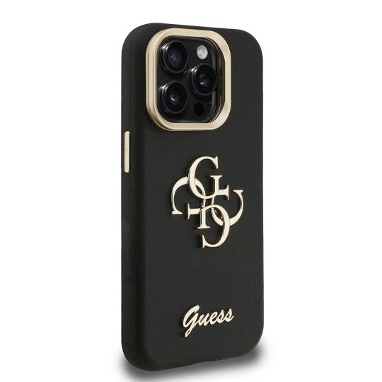 Apple iPhone 15 Pro Max Kılıf Guess Orjinal Lisanslı Grained Yazı Logolu Kamera Standlı Kapak - 15