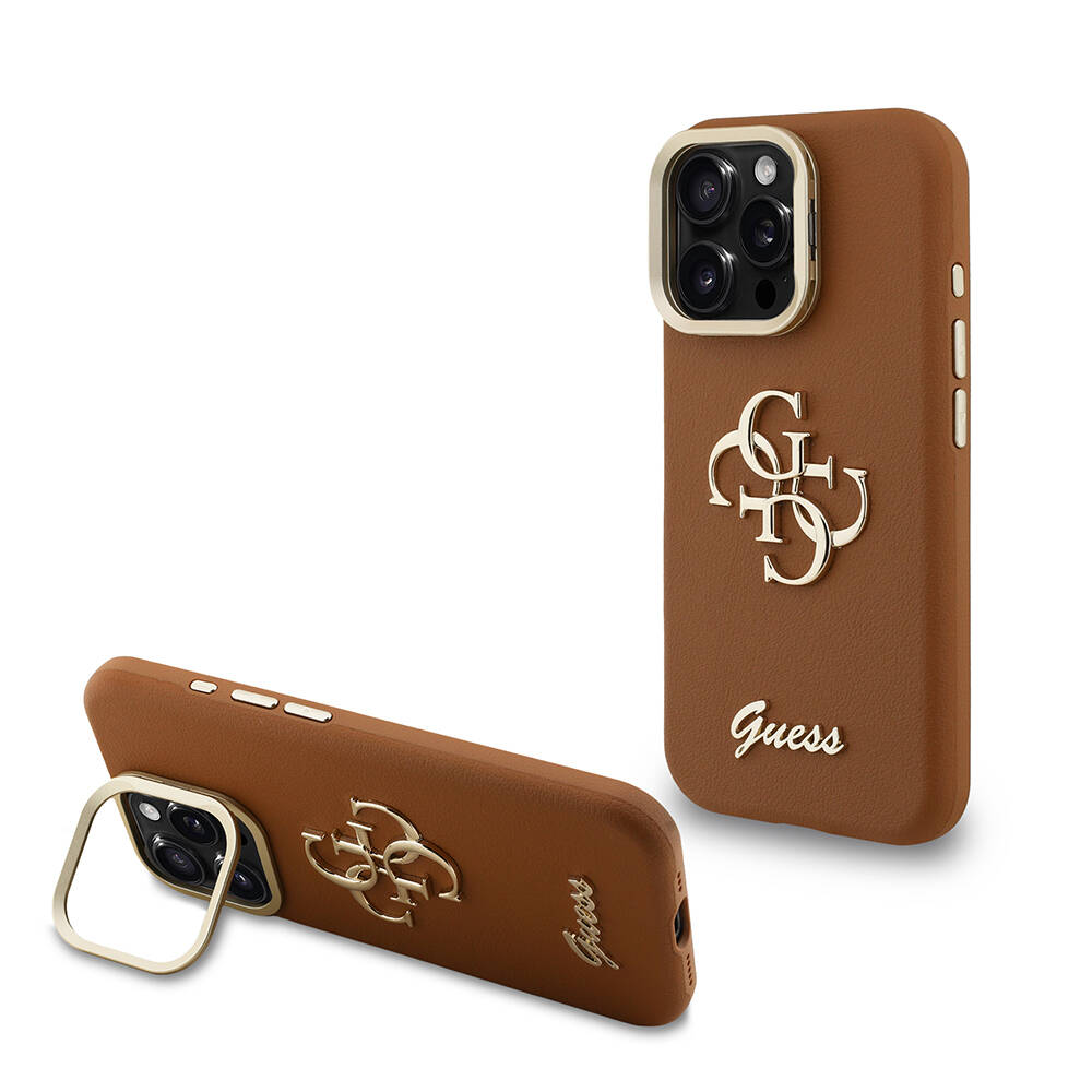 Apple iPhone 15 Pro Max Kılıf Guess Orjinal Lisanslı Grained Yazı Logolu Kamera Standlı Kapak - 4