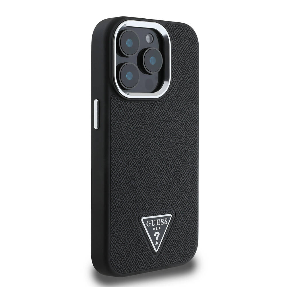 Apple iPhone 15 Pro Max Kılıf Guess Orjinal Lisanslı M-safe Şarj Özellikli Grained Triangle Kapak - 4