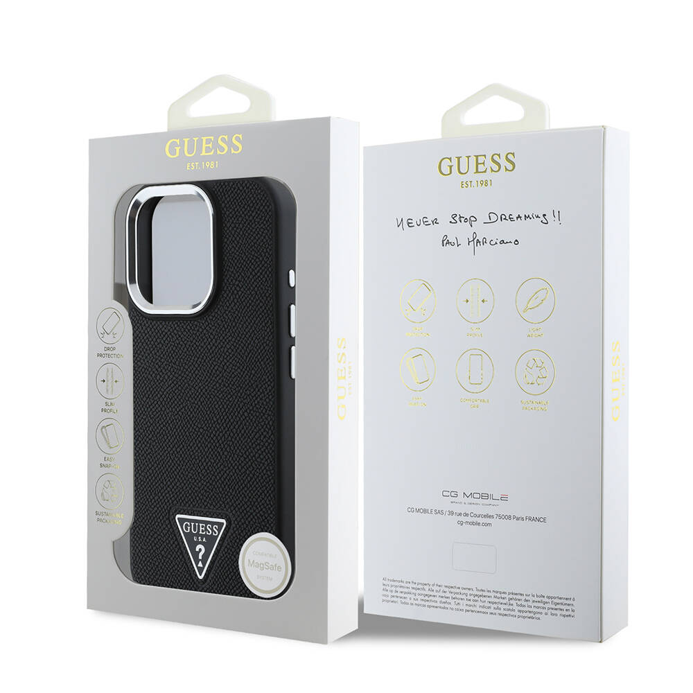 Apple iPhone 15 Pro Max Kılıf Guess Orjinal Lisanslı M-safe Şarj Özellikli Grained Triangle Kapak - 10