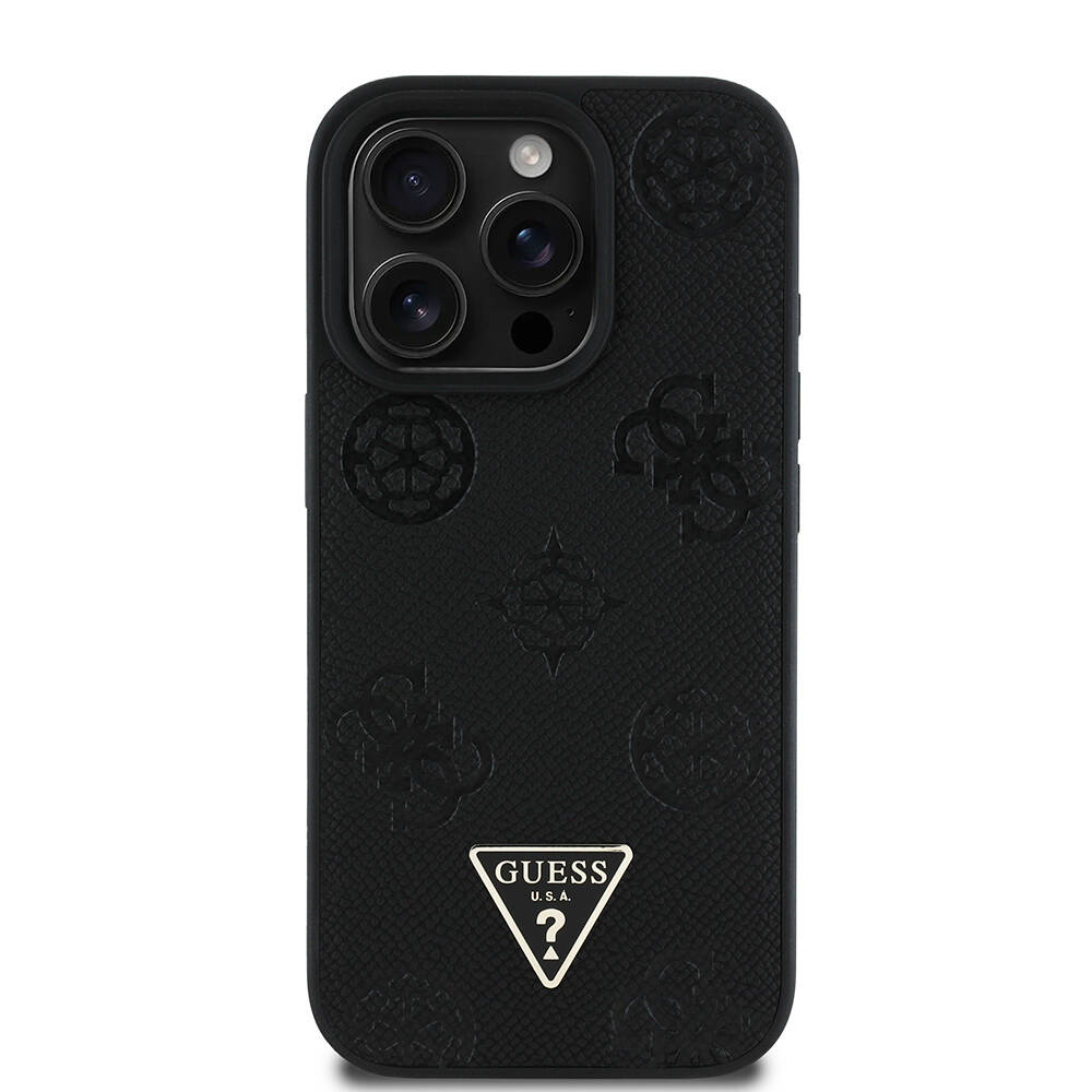 Apple iPhone 15 Pro Max Kılıf Guess Orjinal Lisanslı M-safe Şarj Özellikli Sıcak Baskılı Üçgen Logolu PU Deri Peony Kapak - 23