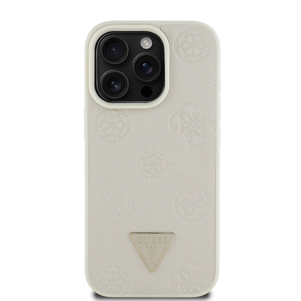 Apple iPhone 15 Pro Max Kılıf Guess Orjinal Lisanslı M-safe Şarj Özellikli Sıcak Baskılı Üçgen Logolu PU Deri Peony Kapak - 22