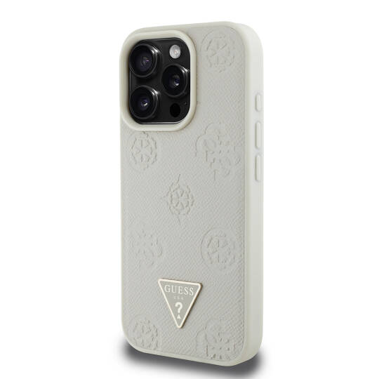Apple iPhone 15 Pro Max Kılıf Guess Orjinal Lisanslı M-safe Şarj Özellikli Sıcak Baskılı Üçgen Logolu PU Deri Peony Kapak - 2