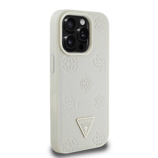 Apple iPhone 15 Pro Max Kılıf Guess Orjinal Lisanslı M-safe Şarj Özellikli Sıcak Baskılı Üçgen Logolu PU Deri Peony Kapak - 3