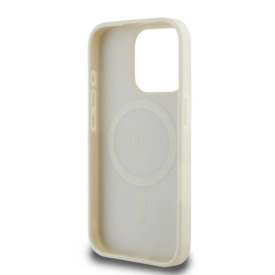 Apple iPhone 15 Pro Max Kılıf Guess Orjinal Lisanslı M-safe Şarj Özellikli Sıcak Baskılı Üçgen Logolu PU Deri Peony Kapak - 6