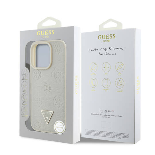 Apple iPhone 15 Pro Max Kılıf Guess Orjinal Lisanslı M-safe Şarj Özellikli Sıcak Baskılı Üçgen Logolu PU Deri Peony Kapak - 8
