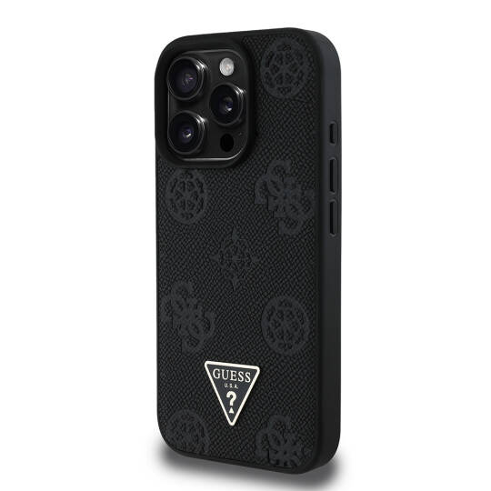 Apple iPhone 15 Pro Max Kılıf Guess Orjinal Lisanslı M-safe Şarj Özellikli Sıcak Baskılı Üçgen Logolu PU Deri Peony Kapak - 9