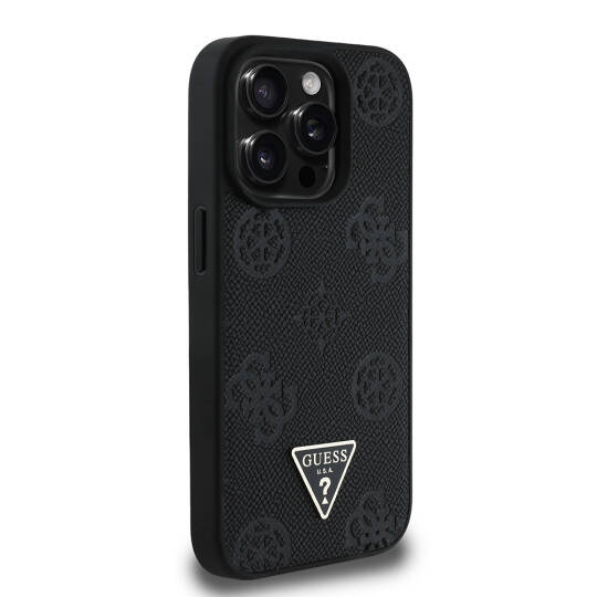 Apple iPhone 15 Pro Max Kılıf Guess Orjinal Lisanslı M-safe Şarj Özellikli Sıcak Baskılı Üçgen Logolu PU Deri Peony Kapak - 10