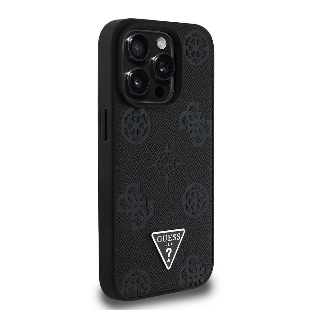 Apple iPhone 15 Pro Max Kılıf Guess Orjinal Lisanslı M-safe Şarj Özellikli Sıcak Baskılı Üçgen Logolu PU Deri Peony Kapak - 10