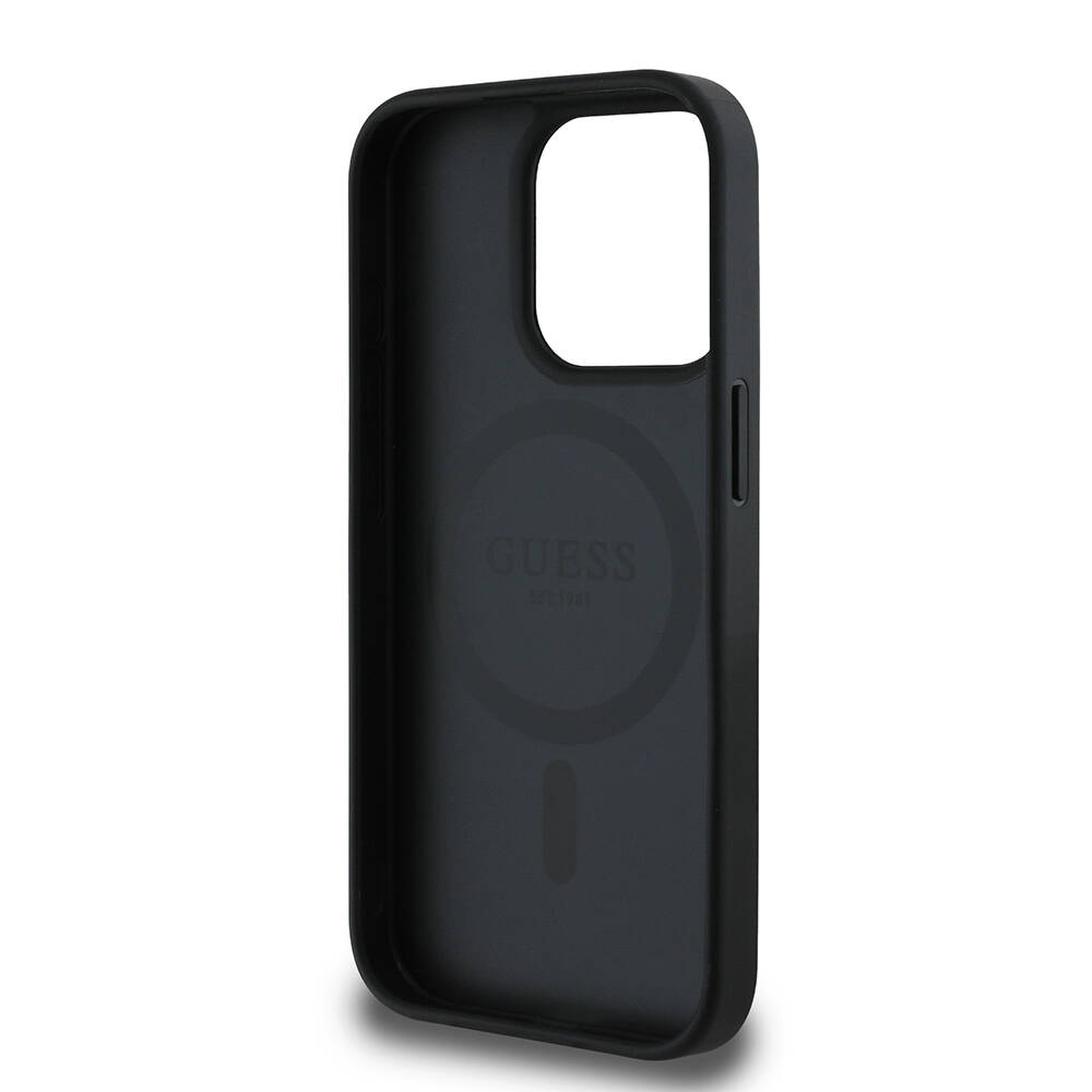 Apple iPhone 15 Pro Max Kılıf Guess Orjinal Lisanslı M-safe Şarj Özellikli Sıcak Baskılı Üçgen Logolu PU Deri Peony Kapak - 13