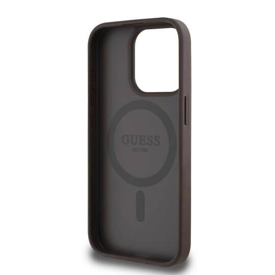 Apple iPhone 15 Pro Max Kılıf Guess Orjinal Lisanslı M-safe Şarj Özellikli Sıcak Baskılı Üçgen Logolu PU Deri Peony Kapak - 20