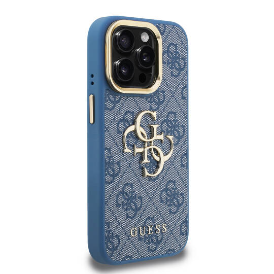 Apple iPhone 15 Pro Max Kılıf Guess Orjinal Lisanslı PU Deri 4G Desenli Metal Büyük 4G ve Yazı Logolu Kamera Standlı Kapak - 8
