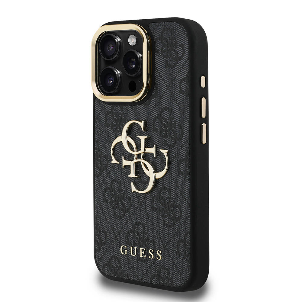 Apple iPhone 15 Pro Max Kılıf Guess Orjinal Lisanslı PU Deri 4G Desenli Metal Büyük 4G ve Yazı Logolu Kamera Standlı Kapak - 13