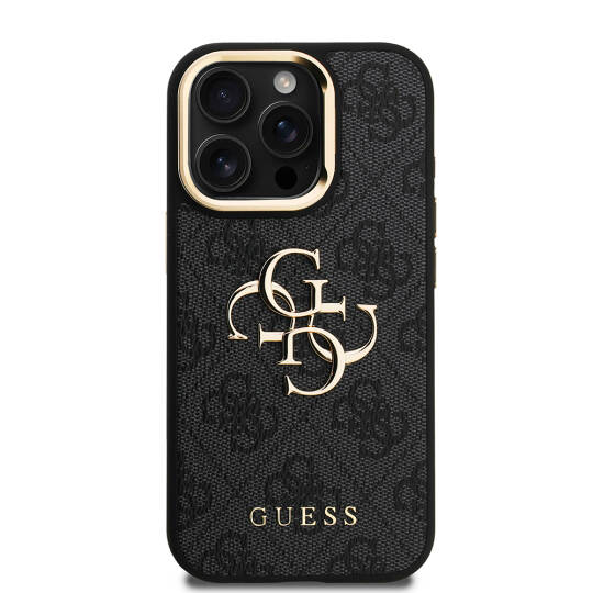 Apple iPhone 15 Pro Max Kılıf Guess Orjinal Lisanslı PU Deri 4G Desenli Metal Büyük 4G ve Yazı Logolu Kamera Standlı Kapak - 14
